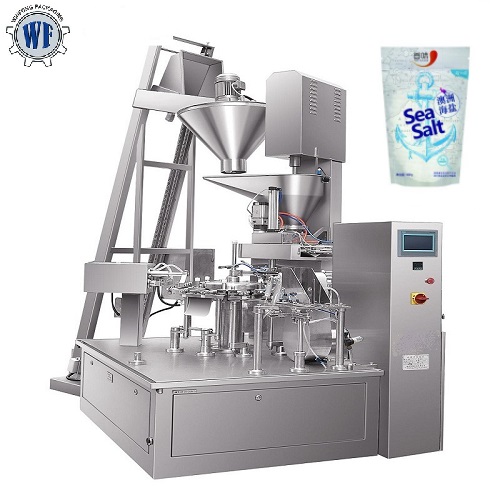 Rotary Premade Bag Packing Machine +Cup filler For salt,seeds.