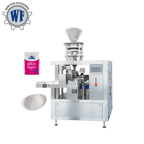 Rotary Premade Bag Packing Machine +Cup filler For salt,seeds.