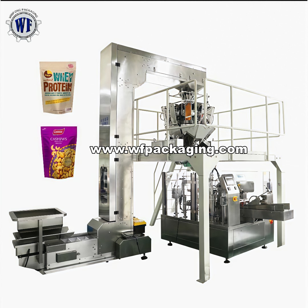 Rotary Premade Bag Packing Machine +Multihead weigher For pet food,nuts,coffee,etc.